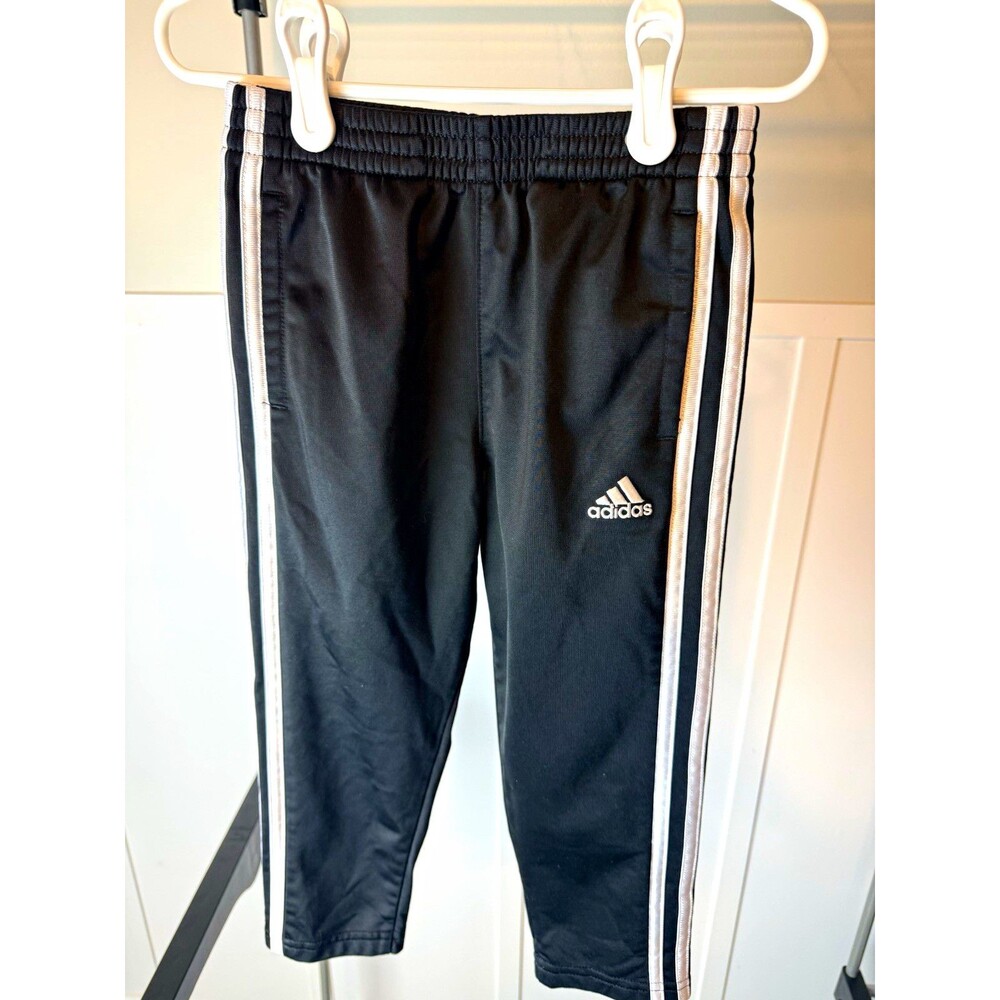 Adidas Toddler Boys Girls 4T Black 3 Stripe Track Pants White Athletic Joggers